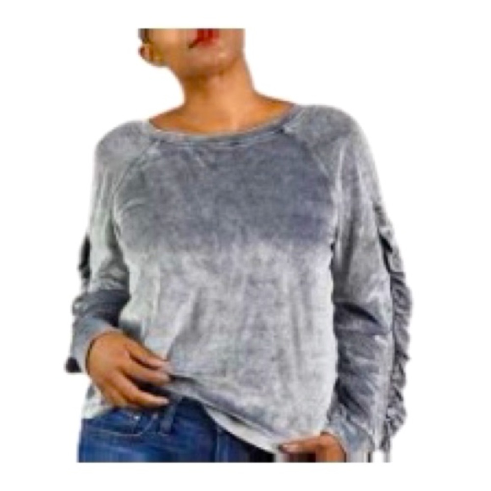 Cupio Gray Velvet Velour Ruffle Sleeve Pullover Sweater Womens Size S